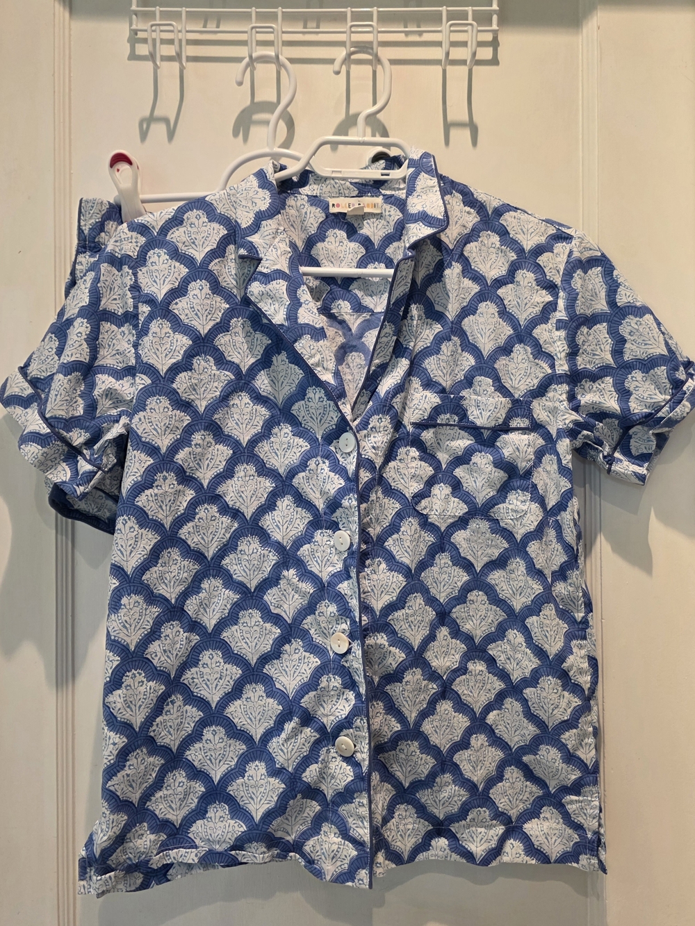 Roller Rabbit Blue and White Printed Short-Sleeve Pajama Top